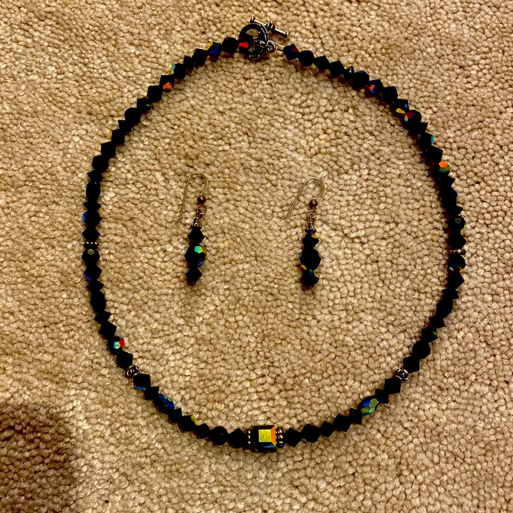 Black crystal matching necklace and earring set